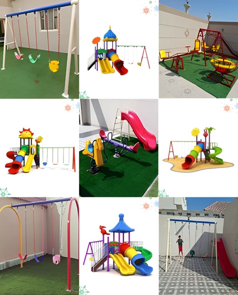 Playground swings and slides collage